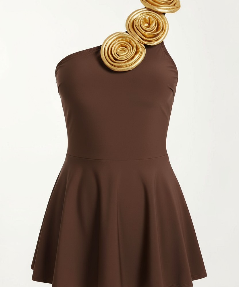 One shoulder, 3D flower, skirtini