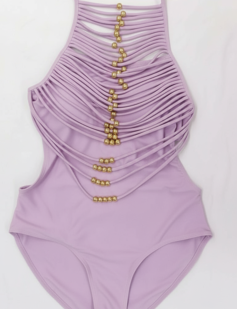 High neck with gold beads detailing